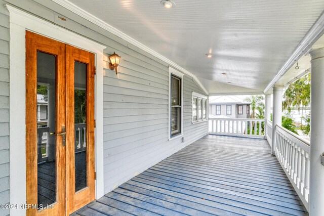 wooden deck with french doors