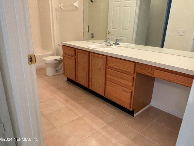 full bathroom with tile patterned flooring, toilet, shower / bathing tub combination, and vanity