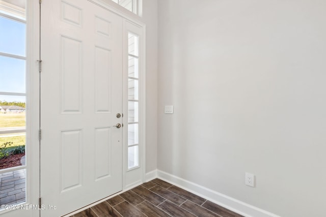 entryway with dark wood-type flooring and a healthy amount of sunlight