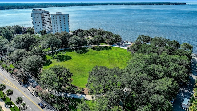 bird's eye view featuring a water view