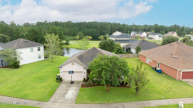 bird's eye view featuring a water view