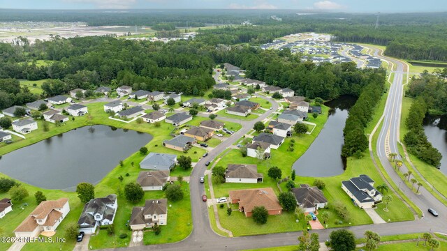 aerial view with a water view