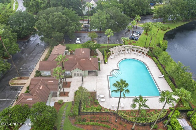 aerial view with a water view