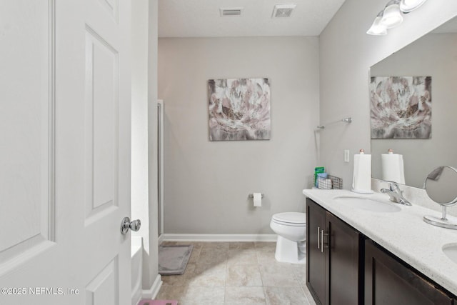 bathroom featuring tile patterned flooring, vanity, and toilet