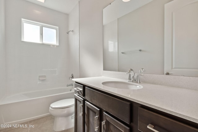 full bathroom featuring vanity, toilet, shower / bathing tub combination, and tile patterned floors