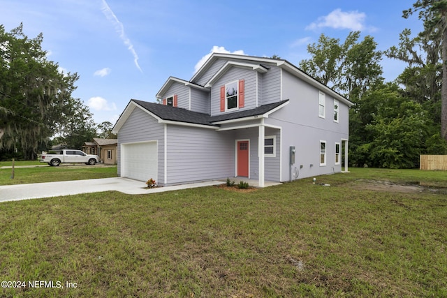 front of property featuring a garage and a front lawn