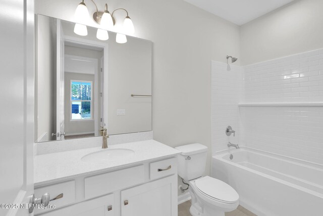 full bathroom with vanity, shower / bathtub combination, and toilet