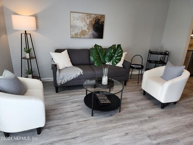 living room with light hardwood / wood-style flooring