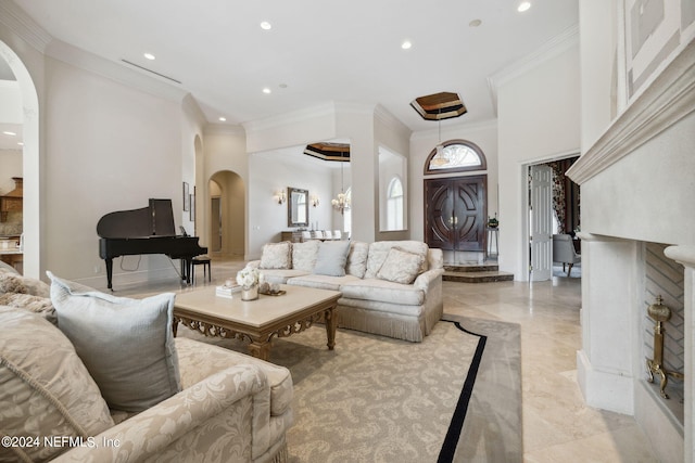 living room featuring ornamental molding