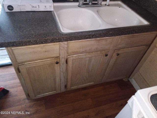 bathroom with vanity and hardwood / wood-style floors