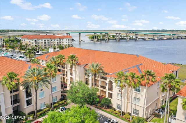 aerial view featuring a water view