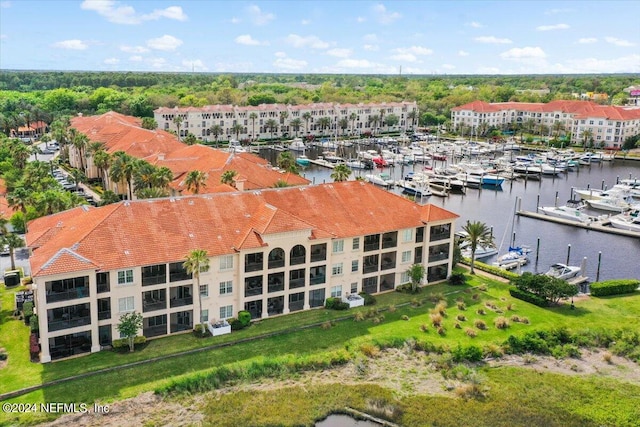 aerial view with a water view