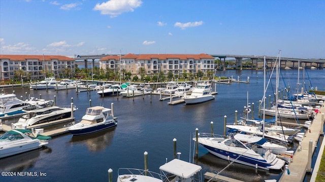 dock area featuring a water view