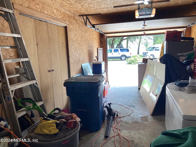 garage with a garage door opener