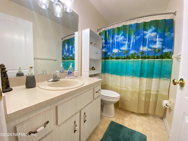 bathroom featuring vanity, toilet, and walk in shower