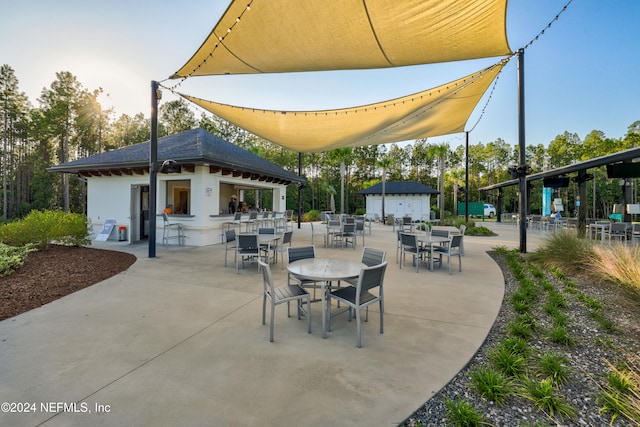 view of patio featuring a bar