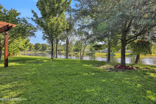 view of yard with a water view