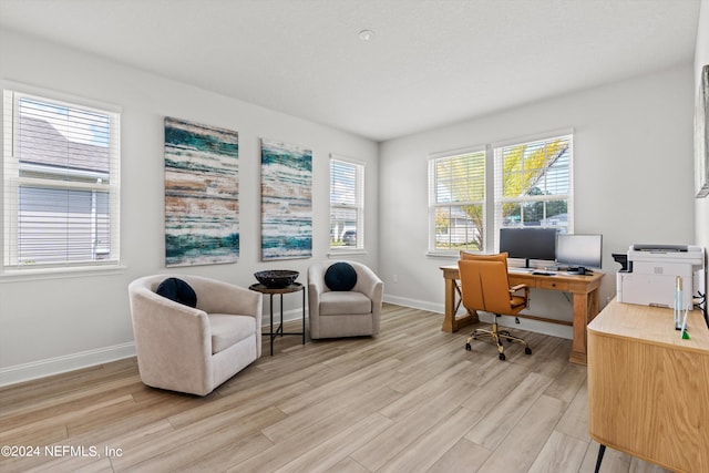 office space featuring light wood-type flooring and a healthy amount of sunlight