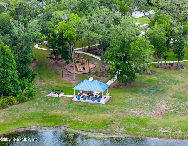 bird's eye view featuring a water view