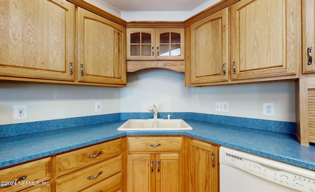 kitchen featuring a textured ceiling, white dishwasher, and sink