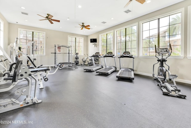 12700 Bartram Park Blvd Unit 124, Jacksonville, FL 32258 - exercise room featuring visible vents, baseboards, and ceiling fan