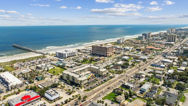 bird's eye view with a water view and a view of the beach