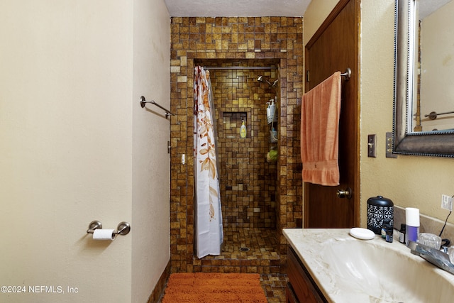 bathroom featuring vanity and a shower with shower curtain