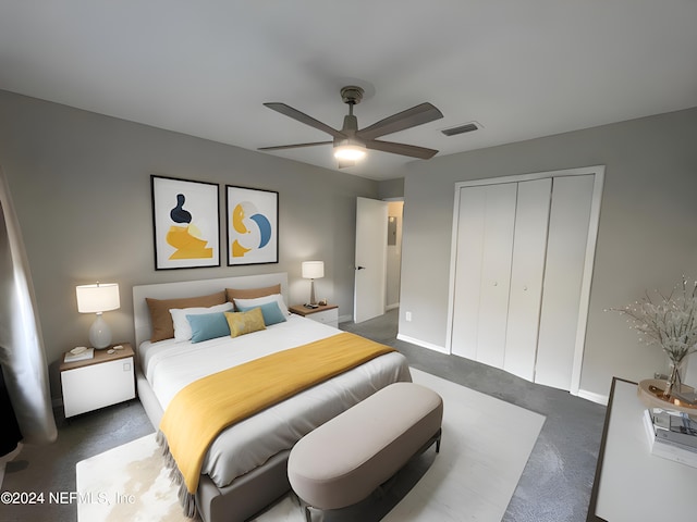 bedroom featuring a closet and ceiling fan