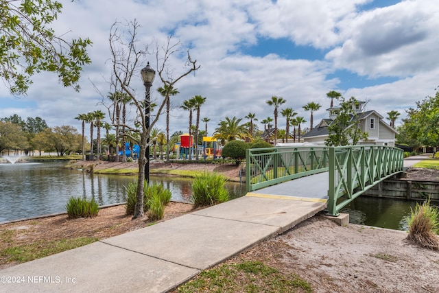 view of dock featuring a water view