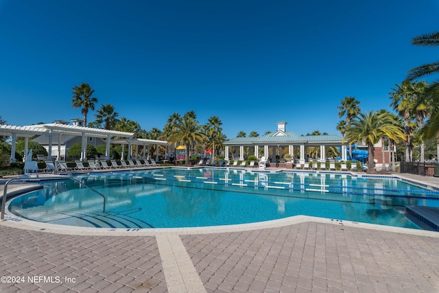 view of swimming pool with a gazebo