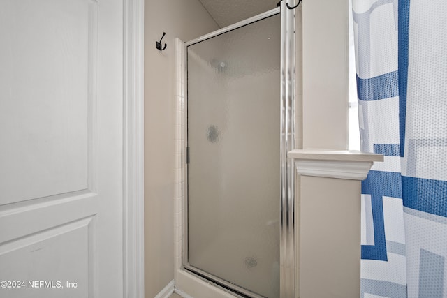 bathroom featuring a shower with shower door