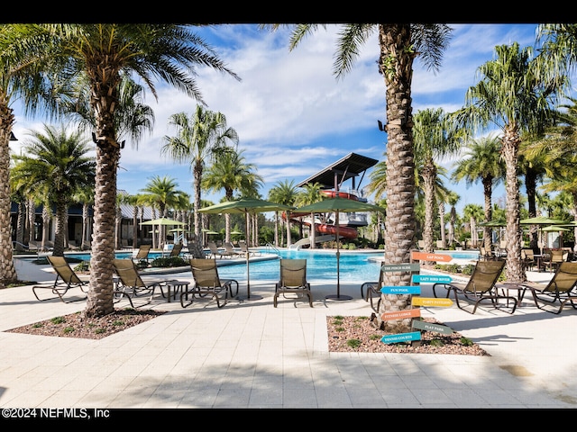 view of pool featuring a patio