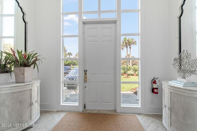 entrance foyer with light parquet floors