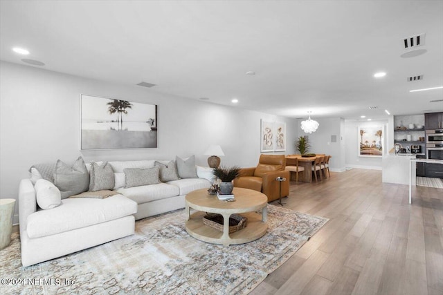 living room with light wood-type flooring