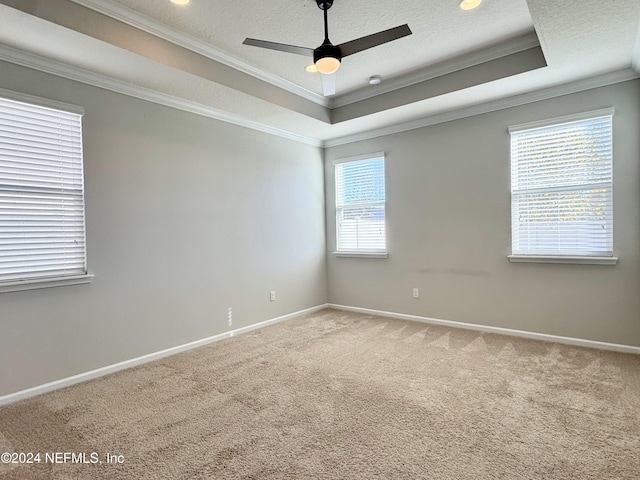 unfurnished room featuring a wealth of natural light, a textured ceiling, and ornamental molding