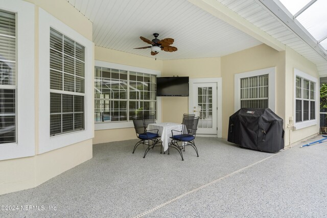 view of patio / terrace with ceiling fan and grilling area