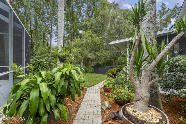 view of yard with a lanai