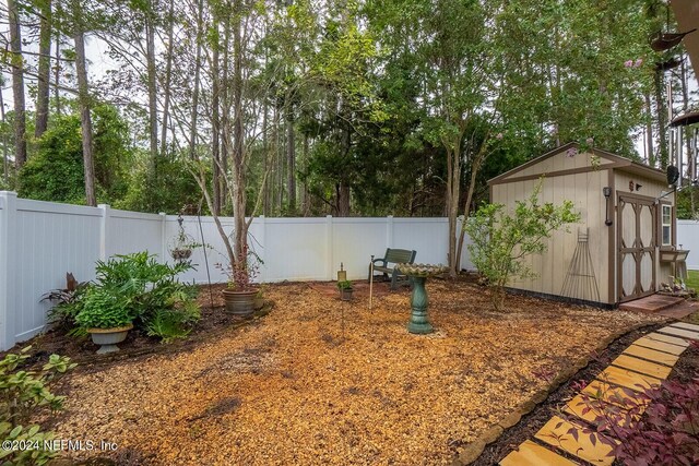 view of yard featuring a shed