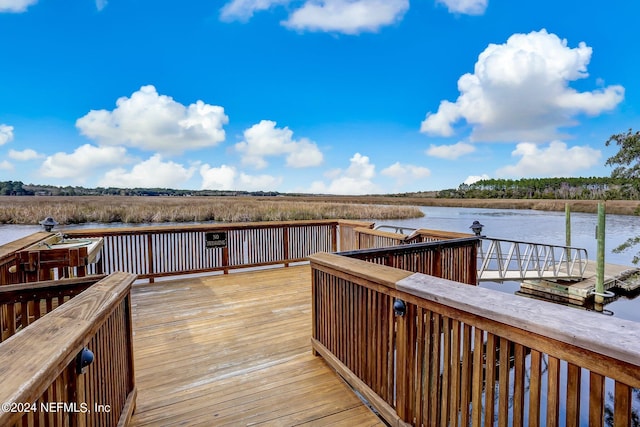 view of dock featuring a deck with water view