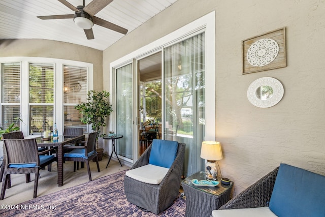 view of patio featuring ceiling fan