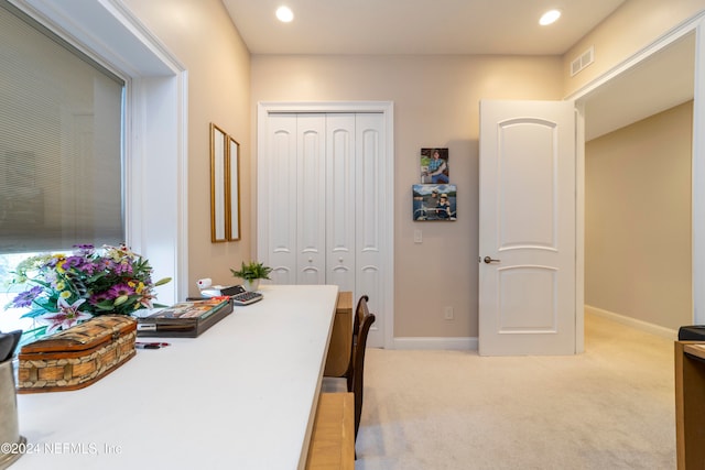 view of carpeted home office