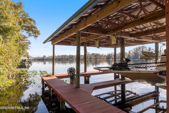 dock area featuring a water view