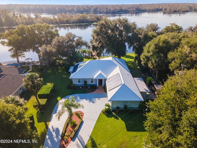 aerial view with a water view