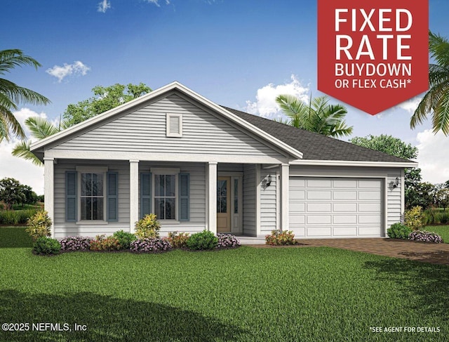 view of front of home featuring a garage and a front lawn