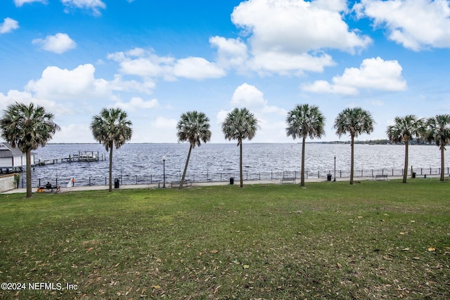 water view featuring a dock