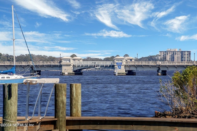 dock area featuring a water view