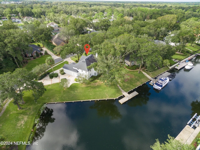 aerial view featuring a water view