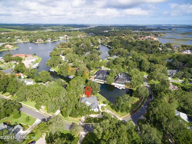 aerial view with a water view