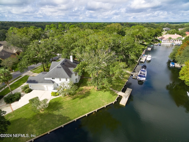 bird's eye view featuring a water view