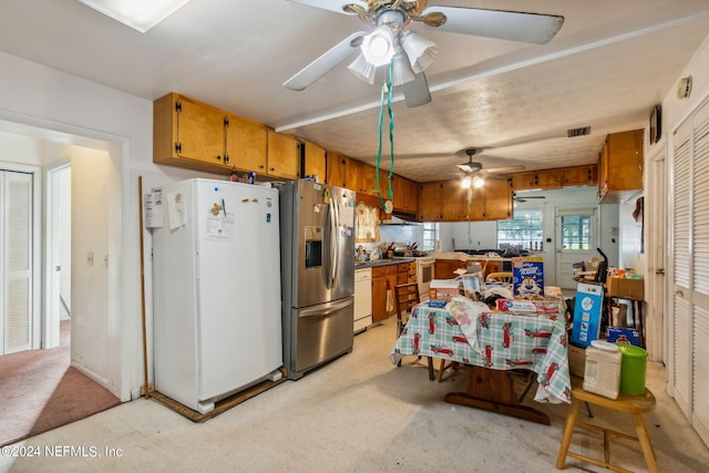 kitchen with stainless steel appliances and ceiling fan